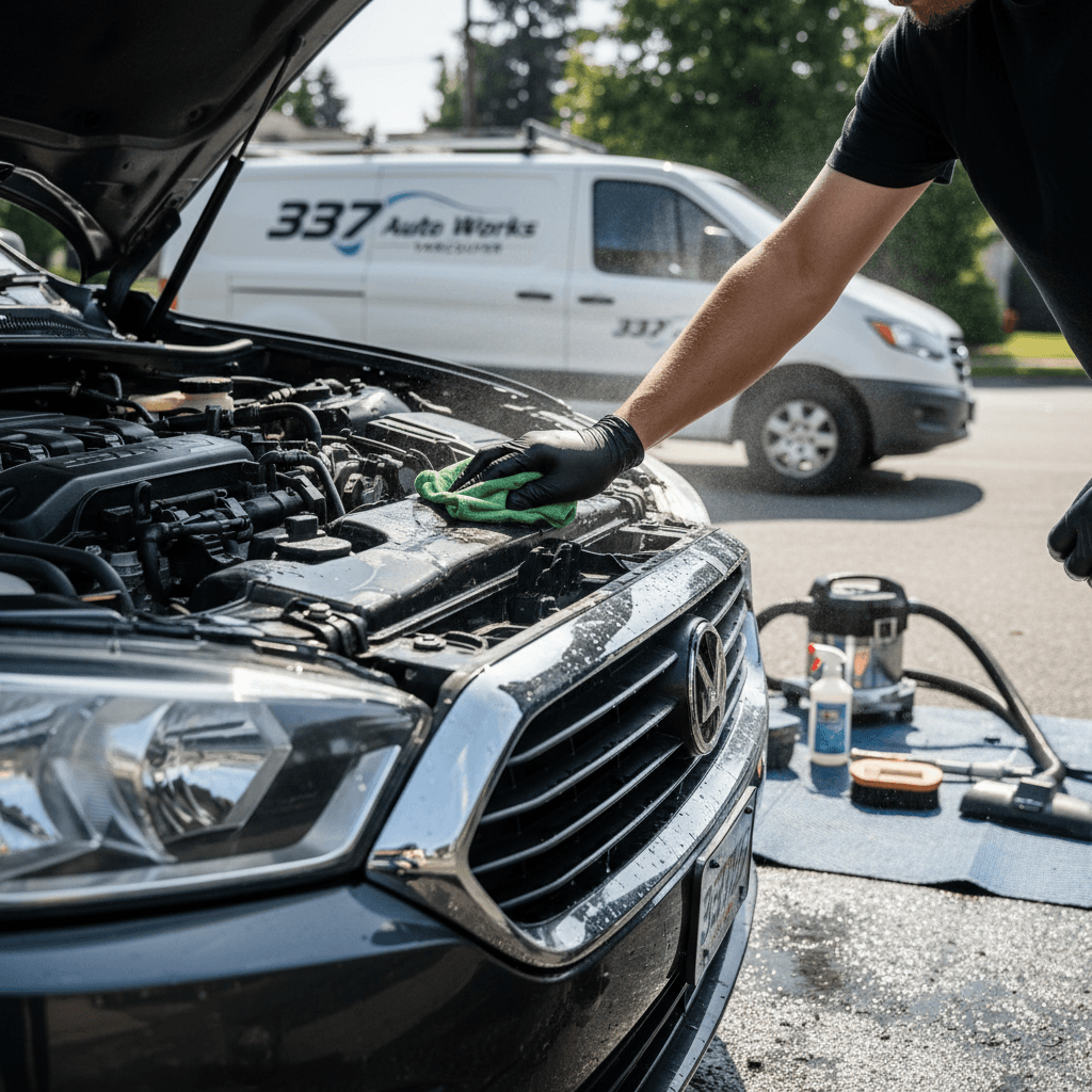 Professional engine bay cleaning and inspection
