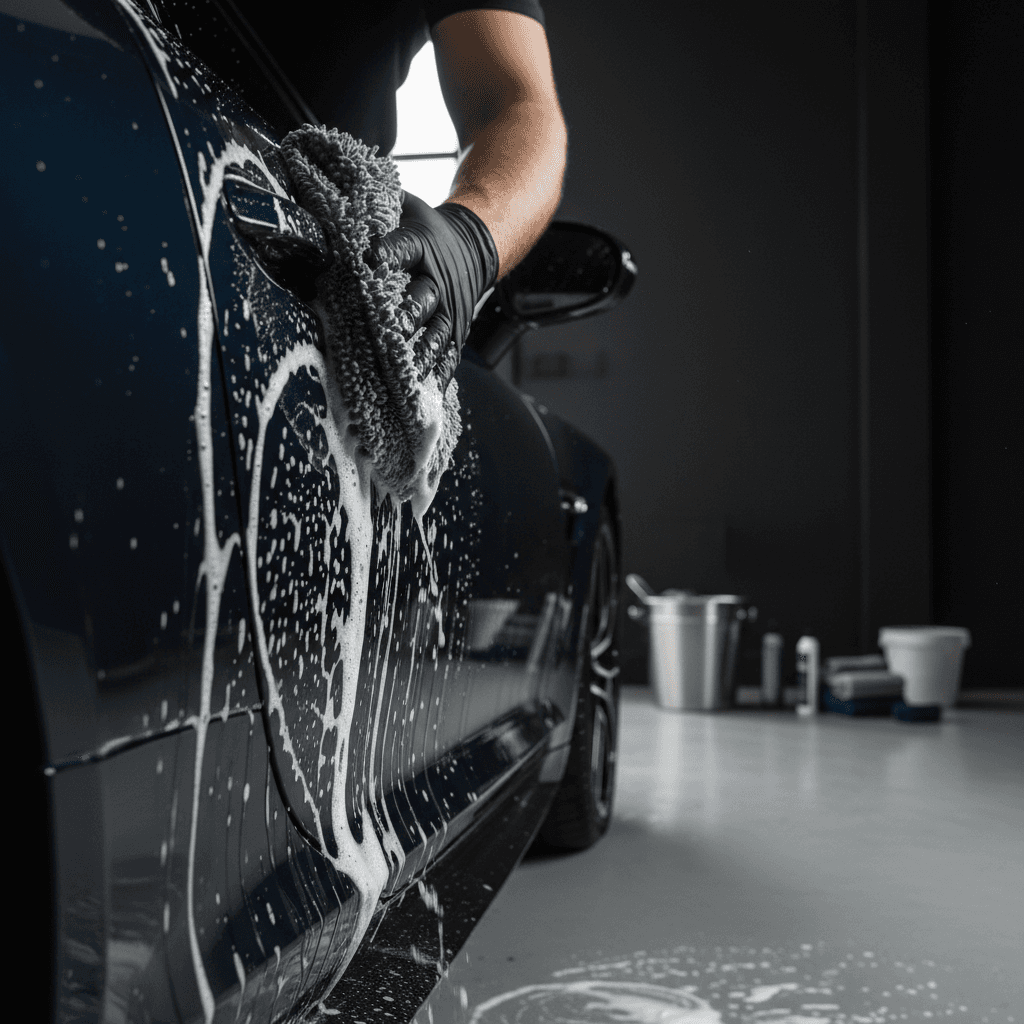 Professional hand washing and detailing of vehicle exterior